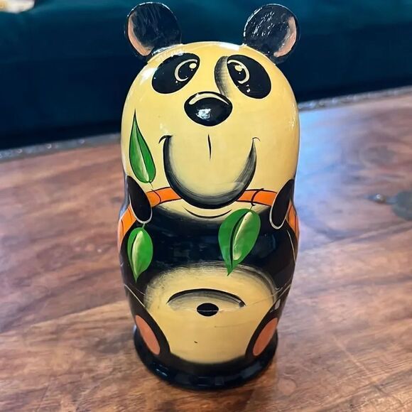 Russian Hand-painted Panda Family Wood Nesting Dolls! - Picture 1 of 6